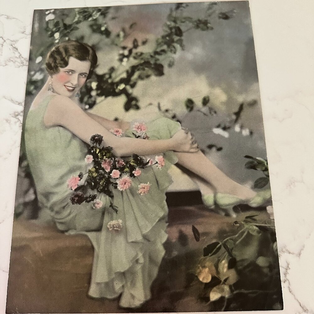 Beautiful Hand Painted Vintage Picture of Woman w/Roses-"June Roses"